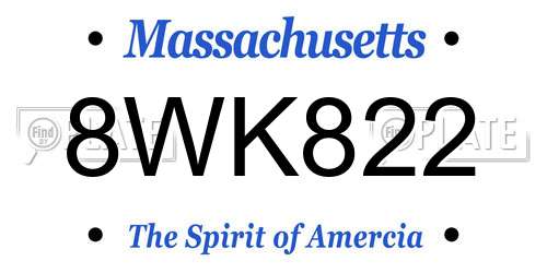 8WK822 Massachusetts License Plate