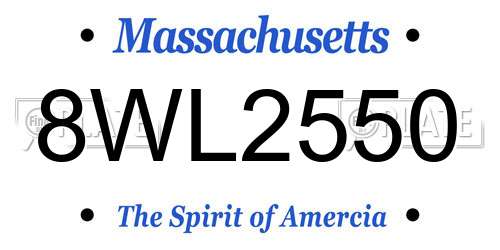 8WL2550 Massachusetts License Plate