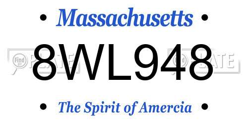 8WL948 Massachusetts License Plate