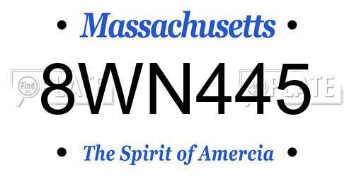 8WN445 Massachusetts License Plate