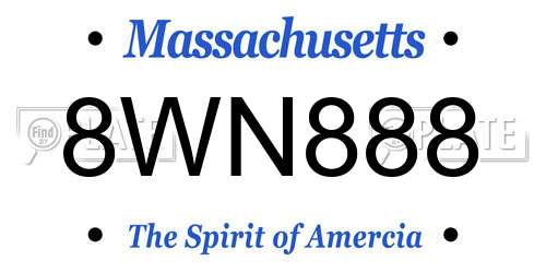 8WN888 Massachusetts License Plate