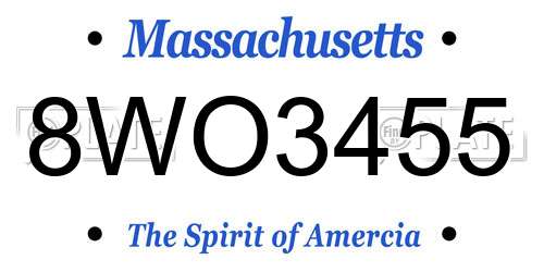 8WO3455 Massachusetts License Plate
