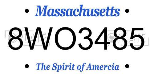 8WO3485 Massachusetts License Plate