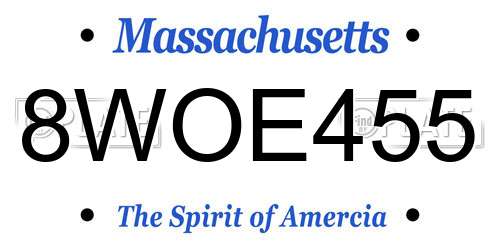 8WOE455 Massachusetts License Plate