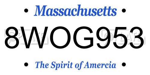 8WOG953 Massachusetts License Plate