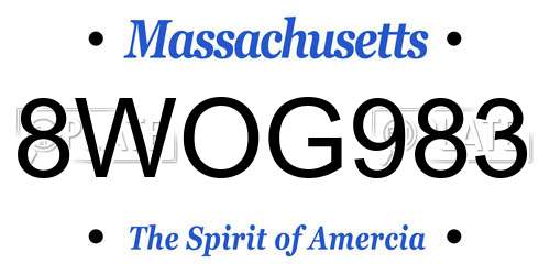8WOG983 Massachusetts License Plate