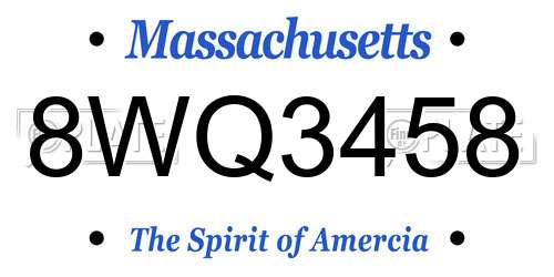 8WQ3458 Massachusetts License Plate