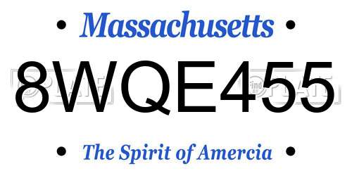 8WQE455 Massachusetts License Plate