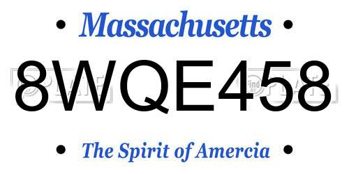 8WQE458 Massachusetts License Plate