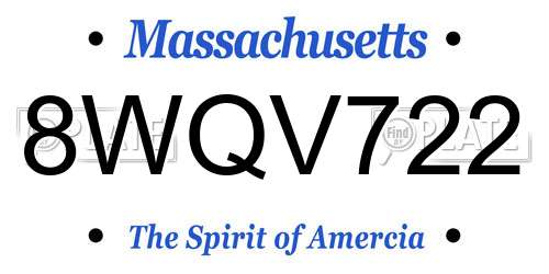 8WQV722 Massachusetts License Plate