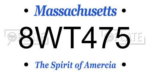 8WT475 Massachusetts License Plate