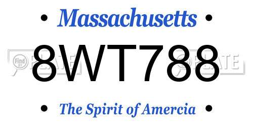 8WT788 Massachusetts License Plate