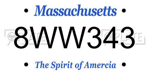 8WW343 Massachusetts License Plate