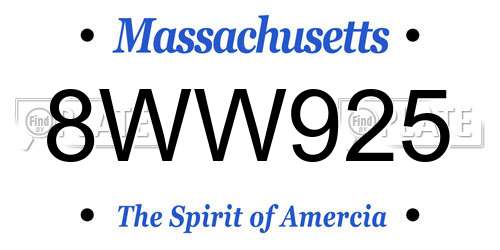 8WW925 Massachusetts License Plate