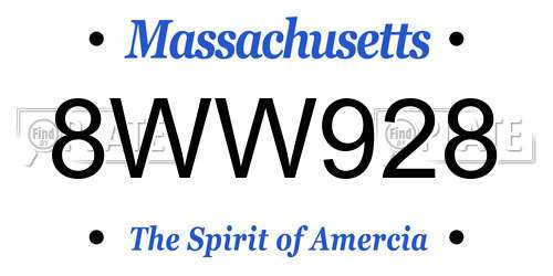 8WW928 Massachusetts License Plate