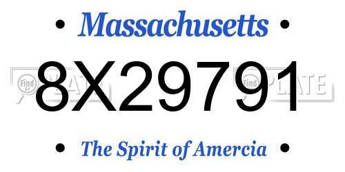 8X29791 Massachusetts License Plate