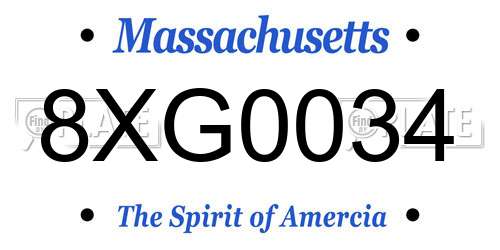 8XG0034 Massachusetts License Plate