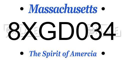 8XGD034 Massachusetts License Plate