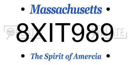8XIT989 Massachusetts License Plate