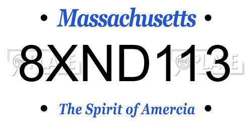 8XND113 Massachusetts License Plate