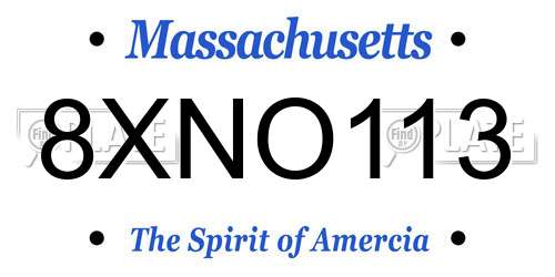 8XNO113 Massachusetts License Plate
