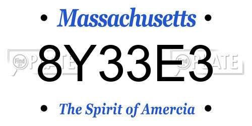 8Y33E3 Massachusetts License Plate