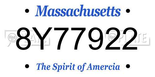 8Y77922 Massachusetts License Plate