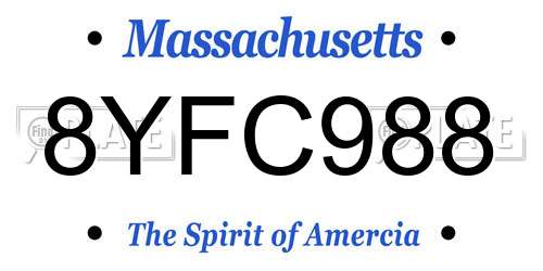8YFC988 Massachusetts License Plate