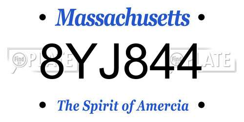 8YJ844 Massachusetts License Plate