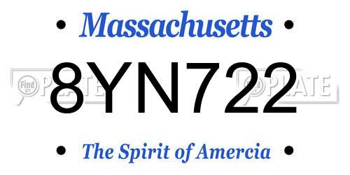 8YN722 Massachusetts License Plate