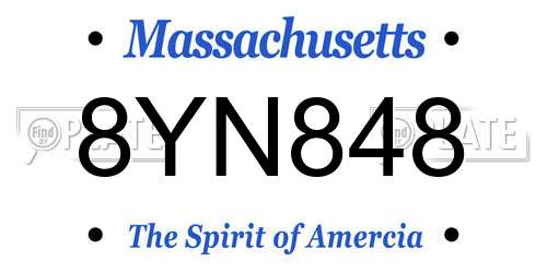 8YN848 Massachusetts License Plate