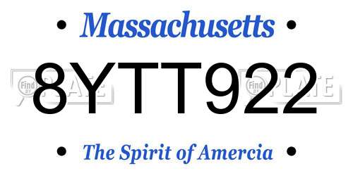 8YTT922 Massachusetts License Plate