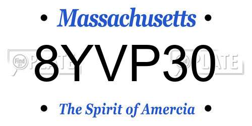 8YVP30 Massachusetts License Plate