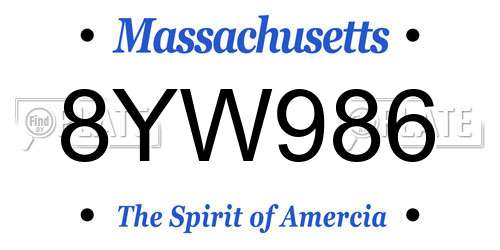 8YW986 Massachusetts License Plate