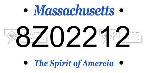 8Z02212 Massachusetts License Plate