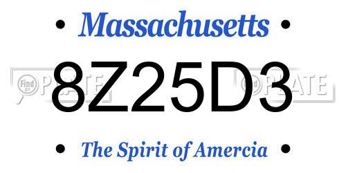 8Z25D3 Massachusetts License Plate