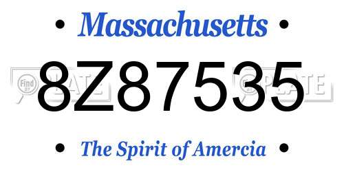 8Z87535 Massachusetts License Plate