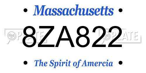 8ZA822 Massachusetts License Plate