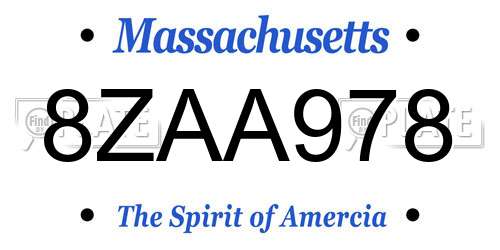 8ZAA978 Massachusetts License Plate