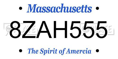 8ZAH555 Massachusetts License Plate