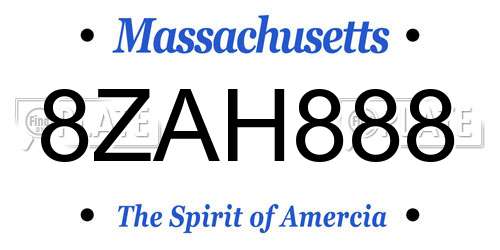 8ZAH888 Massachusetts License Plate