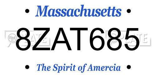 8ZAT685 Massachusetts License Plate