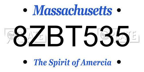 8ZBT535 Massachusetts License Plate
