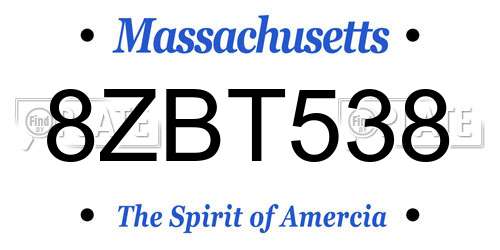 8ZBT538 Massachusetts License Plate