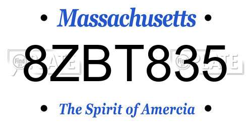 8ZBT835 Massachusetts License Plate