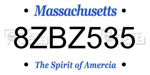 8ZBZ535 Massachusetts License Plate