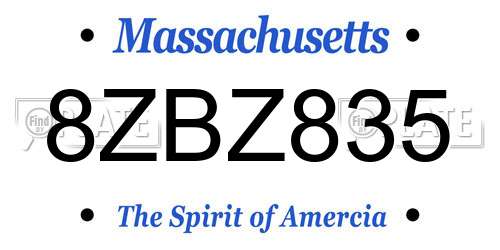 8ZBZ835 Massachusetts License Plate