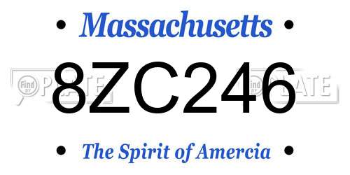 8ZC246 Massachusetts License Plate