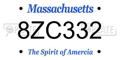 8ZC332 Massachusetts License Plate