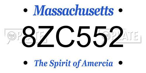 8ZC552 Massachusetts License Plate